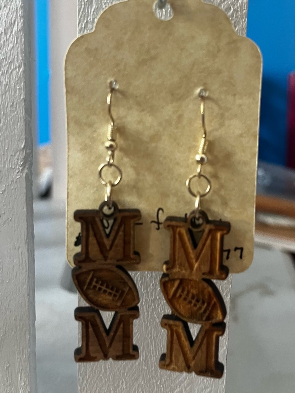 Women's Gold-Tone Wooden 'M' Football Drop Earrings